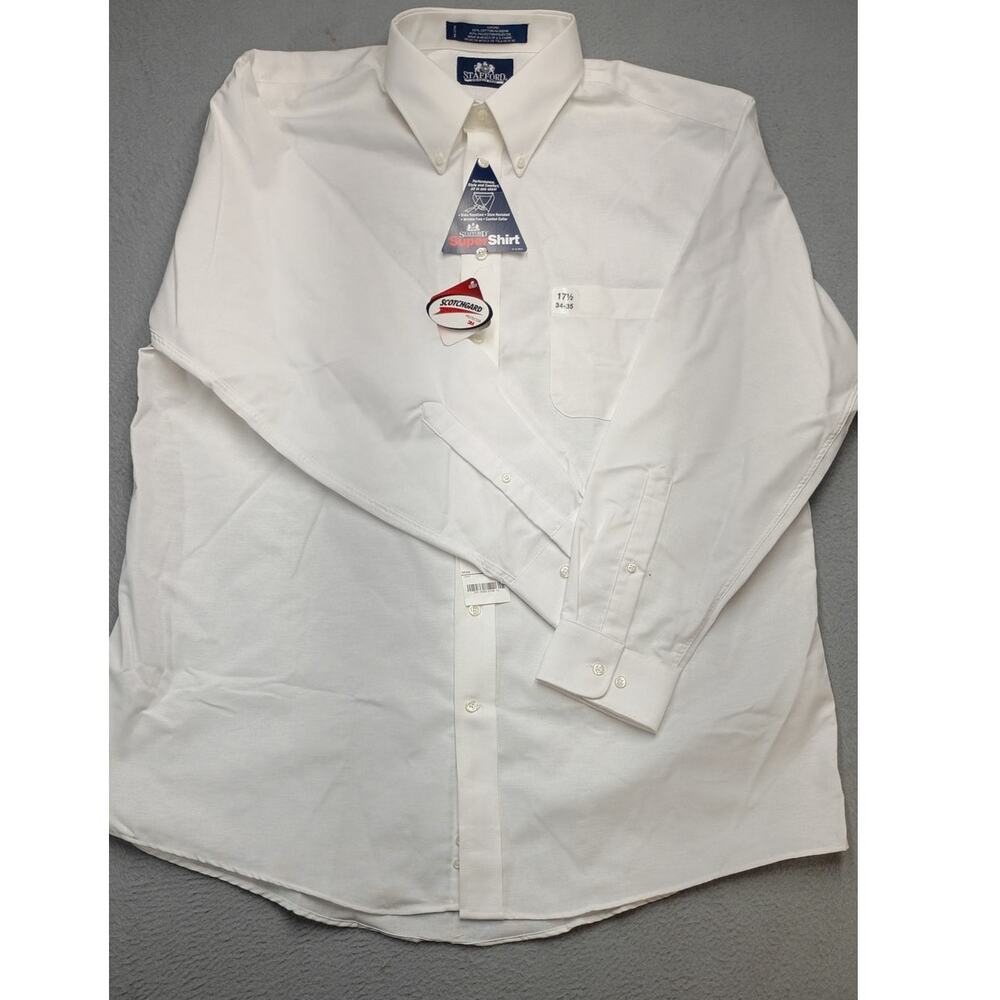 Stafford Super Shirt Mens 17.5 34-35 White Wrinkle Free Dress Shirt NWT formal